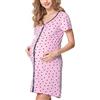 Be Mammy Camicia da Notte di maternità da Donna con Maniche Corte con Funzione di Allattamento al Seno (Pois Rosa (Grafite), XXL)