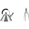 Alessi 9093 B Bollitore con Manico e Fischietto a Uccellino di Design in Acciaio Inox, Nero & PSJS Juicy Salif Spremiagrumi Manuale di Design in Fusione di Alluminio
