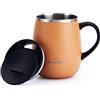 Grandties Tazza termica da caffè con manico, coperchio scorrevole, 460 ml, tazza da caffè da asporto, doppia parete, in acciaio inox, mantiene le bevande calde e fredde, carota
