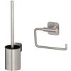 Tiger Colar Set combinato Portarotolo e scopino, installazione senza foratura grazie al nastro autoadesivo 3M, Acciaio Inox spazzolato