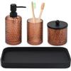 Deobath Set di accessori per il bagno, 4 pezzi in vetro ambrato set di accessori da bagno - dispenser sapone lozione, portaspazzolino, dispenser Qtip Holder e vassoio in resina, organizer da banco, ambra