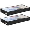 Kukikan Contenitore sotto il letto, 2 pezzi, cassettiera sotto il letto e coperchio trasparente, altezza 10 cm, in materiale resistente, senza struttura fissa, 4 manici e 2 chiusure lampo, pieghevole