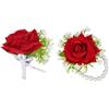 BEAMARKER 2 set di Fiori Artificiali con Corpetto e Boutonniere di Rose Rosse, Bracciale con Perle, Spilla per Corpetto Artificiale per Sposa, Sposo, Damigelle, Testimoni Dello Sposo, Matrimoni, Balli