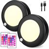 BIGMONAT Lampada da soffitto senza fili per doccia, luce da interni, ricaricabile con sensore di movimento,per scale da bagno,luce da soffitto che cambia colore,250 lumen,nero-2pcs