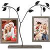 JTgugu Cornice portafoto 10x15 cm in legno e metallo, supporto ad albero doppio, cornice per 4 foto, personalizzata, in legno vintage, regalo per foto, regalo per Natale, matrimonio, famiglia - Grigio