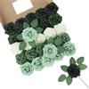 LEUCHTAMOR 25 rose artificiali bianche e verdi, rose finte in schiuma realistica al tatto, per bouquet da sposa, centrotavola, composizioni floreali, feste, decorazioni per la casa