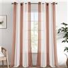 EMEMA Tende a righe trasparenti con occhielli Tende in voile Soggiorno moderno Set di 2 tende Camera da letto Trasparente con motivo Tenda a righe semitrasparente 140 x 260cm Bianche e Marrone