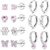 FIOROYAL 7 Paia Orecchini Donna Bambina Cerchio Piccoli Perno in Argento Sterling 925 Orecchini Punto Luce Bambina con Farfalla e Cuore Fiorito CZ Set Piercing Orecchio Anallergici Blu/Rosa/Bianco P