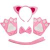 TSHAOUN 4 Pezzi Gatto Cosplay Set, Costume Giochi Gatto Peluche Artiglio Guanti Gattino Orecchie Coda e Fiocco per Dress Up Carino Costume Party Decoration Set per Bambini Donne Ragazze (Rose)