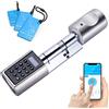 RUILON WELOCK Serratura Smart con password, scheda RFID, App Bluetooth, elettronica, lunghezza cilindro regolabile 50-100 mm, cilindro elettronico per porta, colore: argento