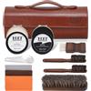 YUET Kit Lustrascarpe con Custodia in Pelle PU, Kit Spazzola Lustrascarpe da Viaggio in 11 pezzi, Spazzola, Panno, Calzascarpe, kit per la Cura delle Scarpe e Degli Stivali in Pelle