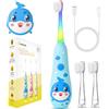 Teeteck Spazzolino da denti elettrico per bambini da 1 a 6 anni, con luce LED arcobaleno, 2 testine di spazzola, cavo di ricarica USB magnetico, impermeabile IPX7, SG2139, blu