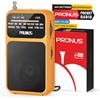 PRUNUS J-555 Radio Portatile Ricaricabile, Mini Radiolina Portatile FM/AM Supporta Batterie Sostituibili (AAA), con Jack/Clip Posteriore, per Camminare, Correre, Pescare (Arancio)