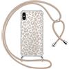 ZhuoFan Custodia con Cordino per iPhone XS/iPhone X 5,8, Trasparente Aesthetic Leopard Disegni Cover con Collana Morbido Telaio in Silicone TPU Rigido PC Bumper Case con Laccio, 01