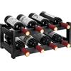 VASMIA Portabottiglie di Vino,Portabottiglie da Tavolo in Bambù Naturale, Vintage Espositore Bottiglie Scaffale Cantinetta Portabottiglie per Cucina, Bar, Cantina(2 livelli-8 bottiglie),Nero