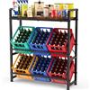 Cozxra Ripiano Porta Casse 6 Cassette, Porta per Bottiglie con Partizione, Scaffale per Casse di Bevande in Metallo Stabile e Robusta, Treppiede Regolabile, Acqua per Cucina/Panetteria/Garage/Bar