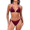 Svanco Costume Donna Due Pezzi Triangolo Bikini Imbottito con Collo Sospeso, Perle d'oro e Cordino Regolabile - Ideale per Mare