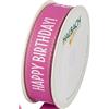 Halbach Nastro in seta HAPPY BIRTHDAY, larghezza 25 mm, lunghezza 18 m, nastro regalo per compleanno, nastro per decorazioni di compleanno, colore: rosa/bianco