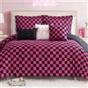 Juicy Couture Set copripiumino reversibile a scacchiera, 5 pezzi, per letto singolo/singolo XL, nero/rosa acceso