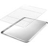 VINATO Set Teglia Forno con Griglia in Acciaio Inox - Teglia Pasticceria 31x24 cm & Raffreddamento, Leccarda Universale, Griglia Forno, Lavabile in Lavastoviglie