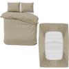 MOONLIGHT20015 Set di biancheria da letto matrimoniale in 4 pezzi, con copripiumino, lenzuolo con angoli e federe, in morbida microfibra spazzolata, colore: beige