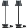 K-Bright 2 pezzi mini Lampada LED Dimmerabile da tavolo, H27.5cm，Ricaricabile Colore luce calda, piccolo Lampada da tavolo con base di ricarica a contatto (Antracite)