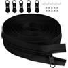 LHZHLE Chiusura lampo infinita da 5 mm, con cerniera: 3,65 m, in nylon nero, chiusura lampo - al metro con 5 cerniere per biancheria da letto e cuscino