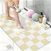 BLESWIN Tappeto Doccia Antiscivolo 50x80 cm a Drenaggio Veloce, Tappetino Bagno Antiscivolo Morbido, Tappeto Antiscivolo da Bagno con Superficie Antimuffa a Quadri Beige e Bianco