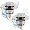Leikedun 2PCS Connettore per lavandino, tappo di scarico in acciaio inox con funzione di rimbalzo per foro di scarico da 34 - 40 mm, chiusura a sifone push-open per lavabo in bagno