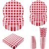PHUNAT Set di piatti per feste, bicchieri e tovaglioli per 25 ospiti, include piatti di carta smerlati a quadretti rossi (17,8 e 22,9 cm), perfetti per feste, eventi e celebrazioni