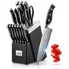 FOHERE Set di Coltelli da Cucina, FOHERE Set di Coltelli con Ceppo Affilacoltelli Integrato, 14 Pezzi, Coltelli da Cucina Professionale, Acciaio Inossidabile, Nero