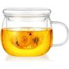AOOTE Tazza In Vetro Borosilicato Filtro, Bicchiere da Tè Tutto In Uno da 400 ml, Tazze Da The In Vetro con Infusore e Coperchio Rotondo di Vetro, Regali Di Natale per le Donne, Mamma, Papà, Nonni