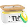 TWBEST Burriera in Ceramica,16.5 * 10 * 7.5cm Burriera con Coperchio+Spugna per la Pulizia,Kitchen Portaburro da frigo in Ceramica Bianca con Coperchio