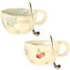 GBKDQQ 2 tazze da tè in ceramica, 300 ml, fatte a mano, in ceramica, con cucchiaio, tazze da cappuccino, tazze da caffè, tazze da caffè, set per donne, ragazze, mamma, fidanzata, blu/rosa