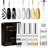 Shining She Liner Smalto Semipermante,4 Colori Nero Oro Argento Bianco Smalto Semipermanente Liner Gel, Soak-Off UV Adatto per Nail Art Femminile Di Famiglia,Kit Manicure Donna,8ML