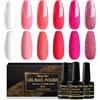 Shining She Smalto Semipermanente Unghie, 6 Colori Bianco Red Glitter Rosa Smalto Semipermanente Rosa Soak Off UV/LED Estate Manicure Art,8ML