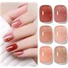 Shining She Smalto Semipermanente Unghie Nude, 6 Colori Naturale Rosa Marrone Jelly Semipermanente Unghie, Trasparente Cristallo Smalti Semipermanenti Soak Off UV LED Nail Art Salon,8ML