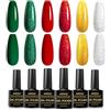 INPING Smalto Semipermante Per Unghie Natale 6 Color Oro bianco rosso verde glitter Serie Set Di Smalti UV Gel per Regalo di halloween a natale 8ML DIY