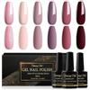 Shining She Smalto Semipermanente Unghie, 6 Colori Rosso Beige Viola Rosa Glitter Soak-Off UV per Novice Nail Art DIY,8ML