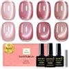 YSUVIN Smalto Semipermanente Unghie Magnetico, 4 Colori Rosa Gelatina Vernis Cat Eye Gelée Trasparente Semi-permanente con Aimant Soak Off UV/LED Kit di Manicure, 8 ML