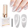 Shining She Smalto Semipermanente Unghie,1 PCS Olografica Cat Eye Glitter Bianco Smalti Semipermanenti per Unghie Soak-Off UV LED Smalto Magnetico Primavera Estate Nail Art Salon,15ML