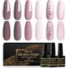 Shining She Smalto Semipermanente,6 Colori Smalto Semipermanente Unghie Glitter Rosa Marrone Rosa Chiaro,Smalti Gel per Unghie Soak Off UV LED,Manicure Arte Nail DIY a Casa,8ML