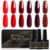 Shining She Smalto Semipermanente Unghie, 6 Colori Rosso Rubino Rosso Profondo Glitter, Soak-Off UV per Principianti Nail Art DIY,8ml