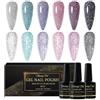 Shining She Smalto Semipermanente,6 Colori Smalto Semipermanente Unghie Glitter Rosa Argentato Verde Viola Nero,Smalti Gel per Unghie Soak Off UV LED,Manicure Arte Nail DIY a Casa,8ML