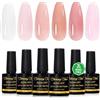 Shining She 8 in 1 Gel Ricostruzione Unghie TPO-Free HEMA-Free, 6 Colori Clear Nude Rosa Chiaro Serie Gel Unghie Ricostruzione Soak-Off UV/LED per Principiante, 8ML