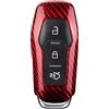 M.JVisun Genuino Fibra di Carbonio Custodie per Chiavi Auto Per Ford Mustang 2016 2015 Intelligente Cover Chiave Guscio Chiave - 3 Pulsante - Per Mustang Logo - Rosso