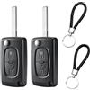 Kmuqshy 2 Pezzi Guscio Chiave Compatibile con C2 C3 C4 C5 C6 Peugeot 206 207 306 307 308 407 607 806, Cover Telecomando a 2 Pulsanti, Custodia Chiave CE0523 con Lama VA2, Comprensivo di 2 Portachiavi