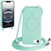 FMPCUON FNPCUON Cover Magnetica Silicone per iPhone 16E con Cordino,Compatibile con MagSafe,Custodia con Laccio Collana Tracolla Collo Sottile TPU Antiurto Protettiva Case con Corda.Menta verde