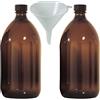 Mikken - 2 flaconi per medicinali marroni, 1000 ml, per farmacia, prodotto in Germania, senza BPA, imbuto incluso