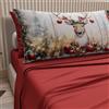 PETTI Artigiani Italiani - Lenzuola in Cotone con Federe in Stampa Digitale di Natale, Lenzuola Natalizie 2 Piazze, Completo Letto Matrimoniale Maxi, Renna Bordeaux, 100% Made in Italy